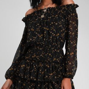 Black long sleeve floral dress